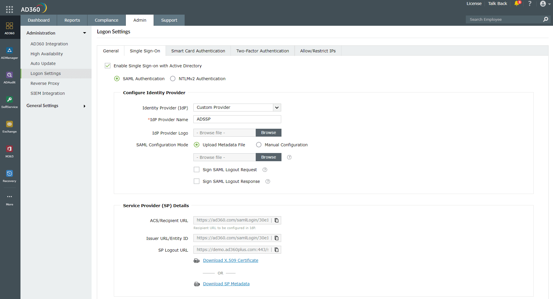 Configuring SAML SSO for ManageEngine AD360