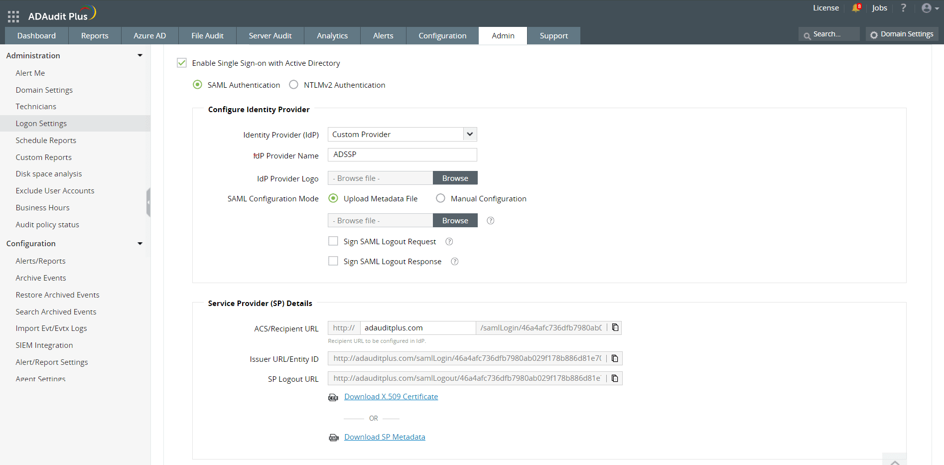 Configuring SAML SSO for ManageEngine ADAudit Plus