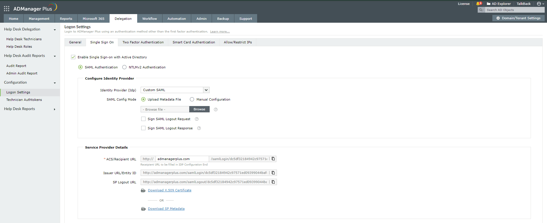 Configuring SAML SSO for ManageEngine ADManager Plus