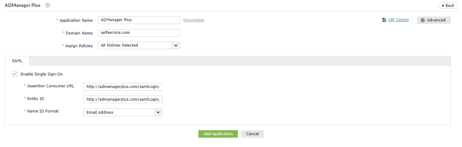 Configuring SAML SSO for ManageEngine ADManager Plus