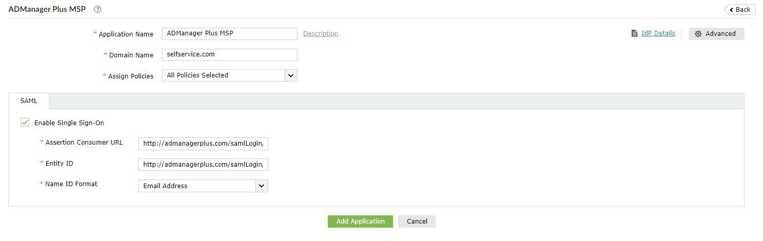 Configuring SAML SSO for ManageEngine ADManager Plus MSP