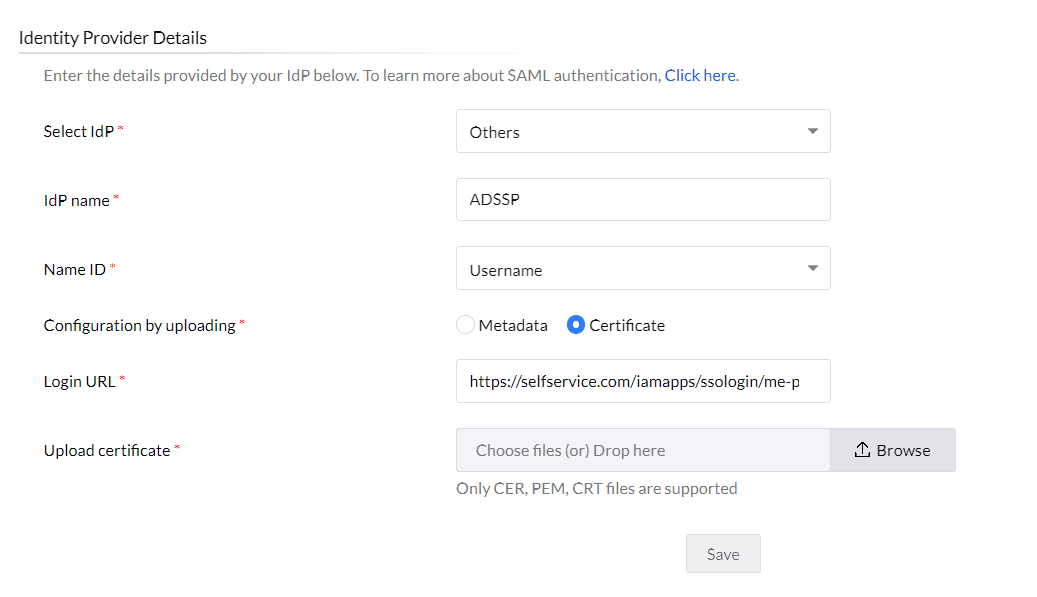 Configuring SAML SSO for ManageEngine Patch Manager Plus